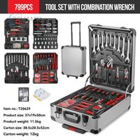 Coffret à outils complet 799 pièces, chariot à outils anti-collision en aluminium, kit de réparation automobile avec clés mixtes et tournevis
