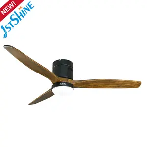 1stshine cheap price brushless dc motor 3 wood blades lower floor flush ceiling fan with light remote control