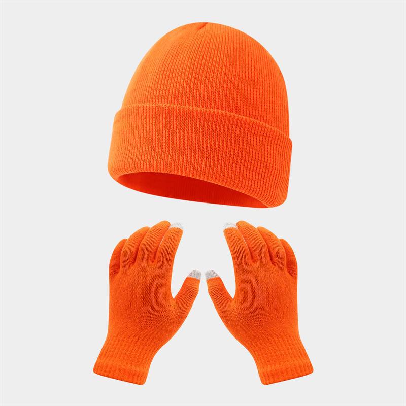 Autumn and winter warm gloves hat suit-[orange]]