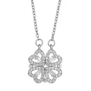 G750 Collane all'ingrosso: <span class=keywords><strong>Collana</strong></span> magnetica a doppio uso con cuore fortunato e <span class=keywords><strong>quadrifoglio</strong></span> pieghevole, con anello abbinato - Product Image 3