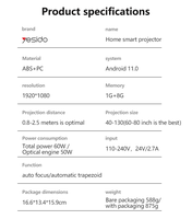 Proyector Inteligente Yesido BT5.4+Wifi 6 con Señal Inteligente, 3W de Alta Potencia, Decodificación 4K, Alta Definición 1080P, TV16