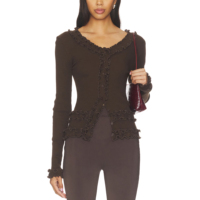 Pull en tricot sexy pour femme, 100 % coton, col en V, manches longues, volants, extensible, coupe ajustée, anti-plis, respirant, idéal pour les soirées