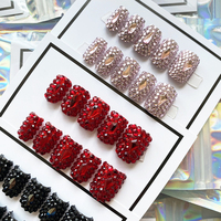 Hecho a mano Presson ataúd corto bailarina multicolor diamantes de imitación acrílico brillante uñas postizas 10 Uds uñas de lujo para mujeres y niñas
