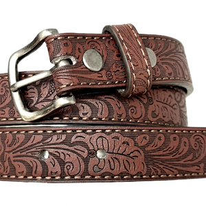Ceinture en cuir de vache marron brodée motif cachemire avec boucle western argentée, style décontracté vintage, durable – Nouveauté 2026, vente chaude - Product Image 1