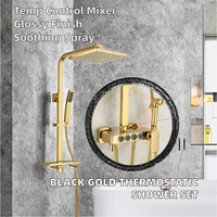 Système de douche de luxe moderne pour salle de bain, carré, hauteur 1,5 m, couleur or, robinet de baignoire thermostatique en laiton, jet pluie, massage, fonction pause, finition chrome