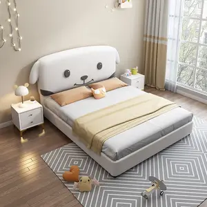 I letti per bambini moderni in legno progettano un letto matrimoniale per bambini rosa con letto in pelle di stoccaggio per set di mobili per bambini