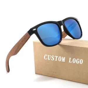 Gafas de sol de bambú con logotipo personalizado para hombre y mujer, anteojos de sol de marca de madera con diseño vintage, 2022