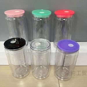 Offre Spéciale – Verre à Pint de 16 oz à Double Paroi, Bocal Effet Boule à Neige avec Couvercles à Paille, Bouchons à Trou Pré-percé, Couvercles Colorés, Corps Transparent, Style DIY, Personnalisable en PC - Product Image 3