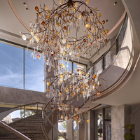 Lustre suspendu LED DUOMEIJU 3000K E14 AC en cristal, hauteur réglable, finition dorée, pour hall d'hôtel, escalier, plafond haut