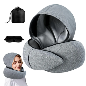 <span class=keywords><strong>Oreiller</strong></span> de voyage à capuche pour le soutien du cou, en mousse à mémoire de forme, portable, pliable en forme de U, avec sac de rangement - Product Image 1