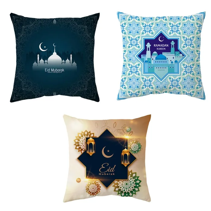 EID Mubarak/Ramadan Kareem letter crescent Mosque printed Cotton Linen Pillowcase Cover Sofa Cushion Muslim Throw Pillows set