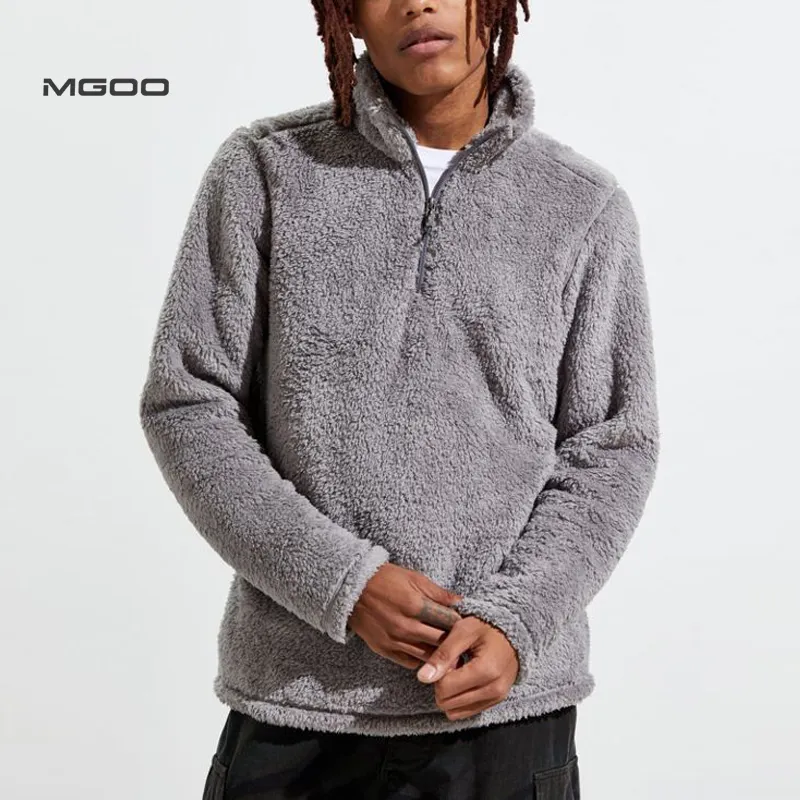 MGOO Custom made Plain Sherpa Fleece Sweatshirt Halber Pullover mit hohem Reiß verschluss