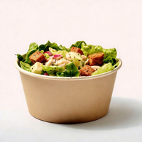 Gepersonaliseerde wegwerp ronde bedrukte logo eco-vriendelijke biologisch afbreekbare salade fruit kraft papieren kom met deksel WELM merk