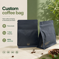 Pochettes à café personnalisées imprimées en noir mat à fond plat, différentes tailles 250g 500g 8oz 12oz 16oz avec valve et fermeture éclair