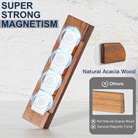 Support mural magnétique pour couteaux en bois d'acacia, adhésif sans perçage, support magnétique puissant pour les petites cuisines et le rangement gain de place