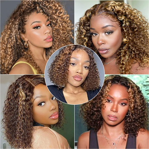 GS Wholesale Perruque courte <span class=keywords><strong>bob</strong></span> en cheveux vierges brésiliens, avec mèches, couleur blonde, bouclée, lace front, 13x4 13x6, perruques en cheveux humains - Product Image 6