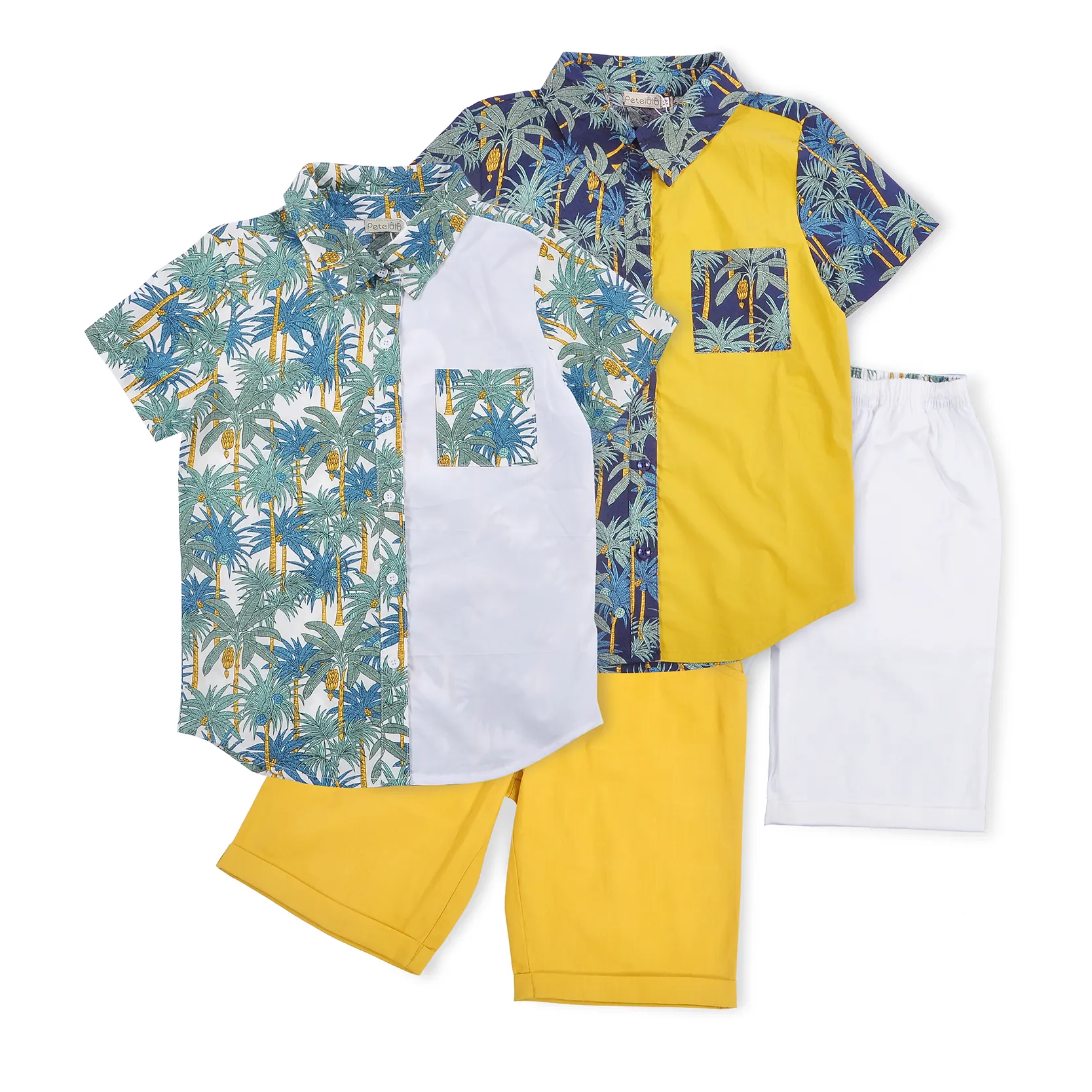 Комплект детской одежды, модная рубашка с коротким рукавом и принтом, 2 шт., шорты для мальчиков, повседневные хлопковые комплекты одежды для мальчиков