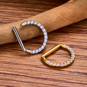 Anello per naso in titanio ASTM F-136, orecchino a cuore Daith, anello a cerchio per cartilagine Tragus, anelli a elica a forma di D, cerchio a segmento incernierato con CZ trasparente - Product Image 4