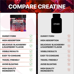 Gommes à la créatine monohydratée 8000 MG par portion 120 unités Complexe avancé Sans sucre Vegan avec L-Carnitine BCAA B6 B12 - Product Image 5