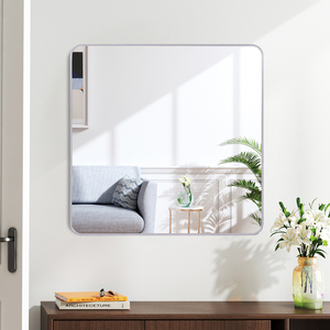 Silver Metal Framed <b>Square</b> Wall <b>Mirror</b> 30 In X 30 In For Bathroom - Product Image 1