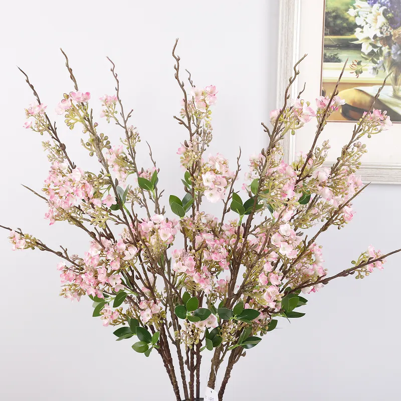 Sıcak satış ipek yapay çiçek armut çiçeği uzun şube kiraz çiçeği ev dekor düğün dekorasyon için