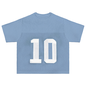 OEM lưới sọc tùy chỉnh Ngắn Tay Áo đan bóng đá thư Jersey lưới Crochet bông dệt kim bóng đá Jerseys T-Shirt Áo len - Product Image 1