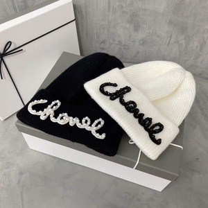 Women's Pearl Knitted <b>Hat</b> Winter Warm Stretchable Ear-Covering Beanie Black White <b>Khaki</b> Royal Blue Beige Pink Purple Dark Gray - Product Image 1