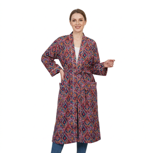 <b>Women</b> Sexy Velvet Kimono <b>Robe</b> Summer Spring Breathable Quick <b>Dry</b> Indian Handmade Floral V-neck Night Gown Maxi Gown Art Art - Product Image 1