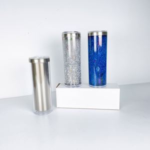 25Pcs Wholesale <b>Double</b> <b>Wall</b> Snow Globe 20Oz Sublimation Straight Skinny Tumbler With Straw Snowglobe <b>Mug</b> - Product Image 2
