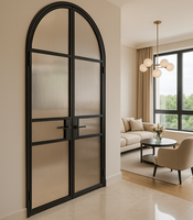 Puerta Francesa de Acero con Doble Vidrio y Parte Superior Redonda de 4 Paneles para Interiores de Viviendas - Venta Directa de Fábrica