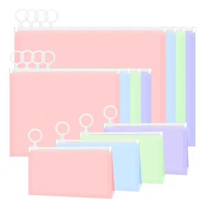 12pcs Zipper Plastic Envelopes Expanding File Folder Plastic Report Cover File Wallet Document Folder Bag for Office In Stock