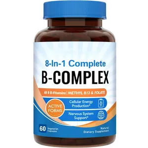 8-in-1 Vitamin B Complex All Vitamins B12 B1 B2 B3 B5 B6 B9 Biotin Folate Energy Nerve Blood Support Vitamin B Capsules