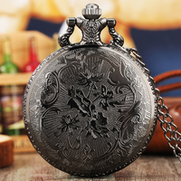 Montre de poche steampunk Jack & Sally Skeleton Nightmare avec chaîne de collier, pendentif médaillon montre à quartz noir