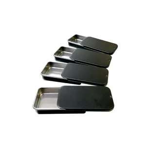 Custom Printed Small Black Mini Rectangular Sliding Lid Tin Box For Solid Perfume Lip Balm Luxury Package