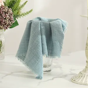 Tovagliolo in Cotone con Bordo <span class=keywords><strong>Grezzo</strong></span> e Nappe, Fatto a Mano, in Garza con Frange per Decorazioni Tavola Matrimonio - Product Image 4