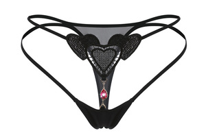 Lencería sexy de perlas grandes para mujer, tanga bordada con abertura en la entrepierna, tanga de tiro bajo con lazo, perlas y detalles para adultos. - Product Image 1