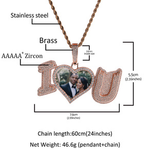 Regalo personalizzato per anniversario di matrimonio personalizzato con <span class=keywords><strong>cuore</strong></span> d'oro rosa con borchie "i Love u" foto ciondoli personalizzati con zircone CZ ghiacciato - Product Image 6