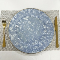 Assiettes de présentation de luxe en plastique texturé effet marbre bleu, bord doré, pour mariage, 100 pièces, logo personnalisé, décoration événementielle