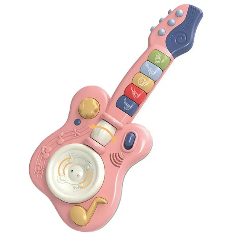 7 Functies Roze Cartoon Handheld Piano Elektronische Gitaar Speelgoed Muziekinstrumenten