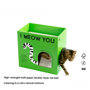 Cuccia per Animali Domestici Moderna ed Ecologica in Carta Kraft Ondulata ad Alta Densità, Doppio Strato, Resistente, con Tiragraffi per Gatti - Product Image 3