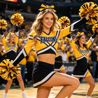 Uniforme de cheerleading jaune et noir style preppy, col en V, manches longues, orné de strass, pour les événements sportifs scolaires et universitaires