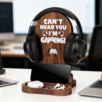 Support en bois pour casque, accessoires pour salle de jeu, support en bois pour casque et manette, support pour casque et manette de jeu