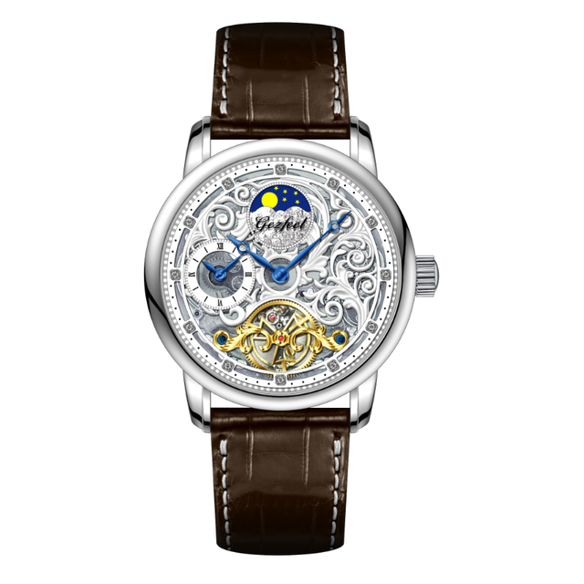 New Switzerland Tourbillon Watch Men's Mechanical Watch Fashion Skeleton Leather Waterproof Gold