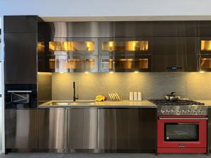 Armoires de cuisine en acier inoxydable 304 de style américain, ensemble d'armoires métalliques anti-rouille et lave-vaisselle avec accessoires complets - Product Image 1