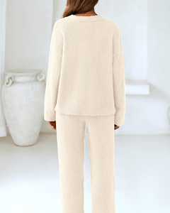 Nuovo Set Loungewear da <span class=keywords><strong>Donna</strong></span> in Due Pezzi, Top Oversize con Scollo a V e Maniche Lunghe + <span class=keywords><strong>Pantaloni</strong></span> a Gamba Larga, Morbido e Traspirante, Completo Casual - Product Image 2