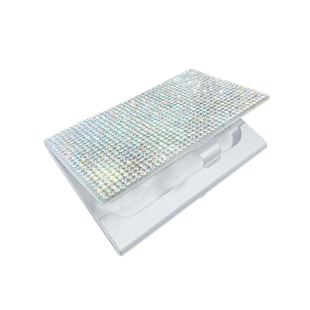 Crystal Studded Metal Name Card Case & Holder with Custom Logo Handmade Creative Design-Elegant Business Card Storage Solution