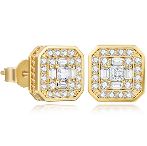 <b>Earring</b> <b>Stud</b> Men 925 Sterling <b>Silver</b> Square 14K/White Gold Plated Cubic Zirconia Iced <b>Stud</b> Hip-hop Jewelry Birthday Gift <b>Earring</b> - Product Image 1