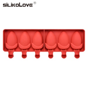 Nouveau moule à glaces en silicone à 6 cavités en forme de fraise avec bâtonnets, sans BPA, pour bâtonnets de fruits glacés - Product Image 3