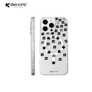 Okhope เคสโทรศัพท์แม่เหล็กลายดอกโคลเวอร์โชคดี IMD พร้อมจุดคริสตัลฝาปิดแบบกดสำหรับ iPhone 15 PRO MAX - Product Image 5