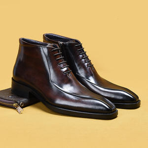 Men's Genuine Leather Business Formal High-Top Lace-Up <b>Boots</b>-English Short Style Anti-Slip Breathable Lightweight-Spring/Summer - Product Image 3